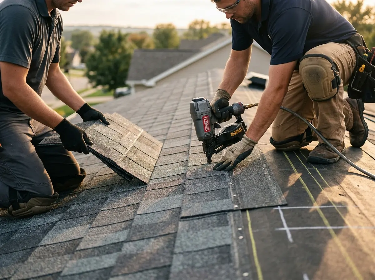 Professional roofer working on a residential roof in Haverstraw